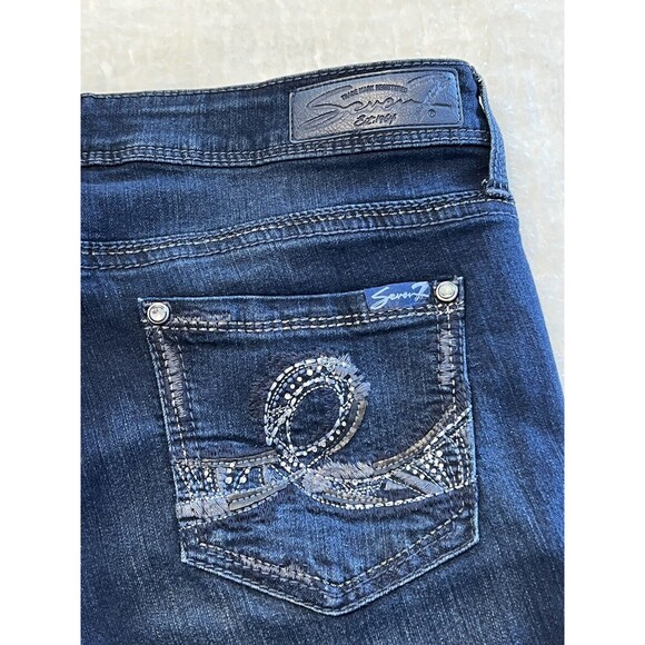 Seven7 Rocker Womens Slim Jeans Size 8 Dark Blue Rhinestones on Back Pockets - Picture 8 of 10